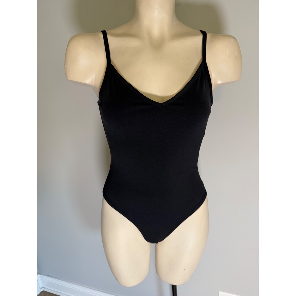 Edikted Black V-Neck Bodysuit Adjustable Spaghetti Straps Thong Back Small